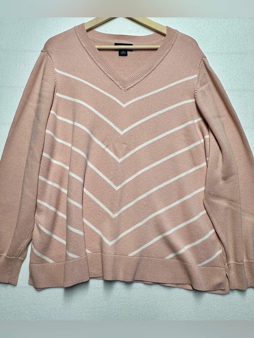 Liz Claiborne 3X Pink White Chevron V-Neck Cotton Sweater Plus Size